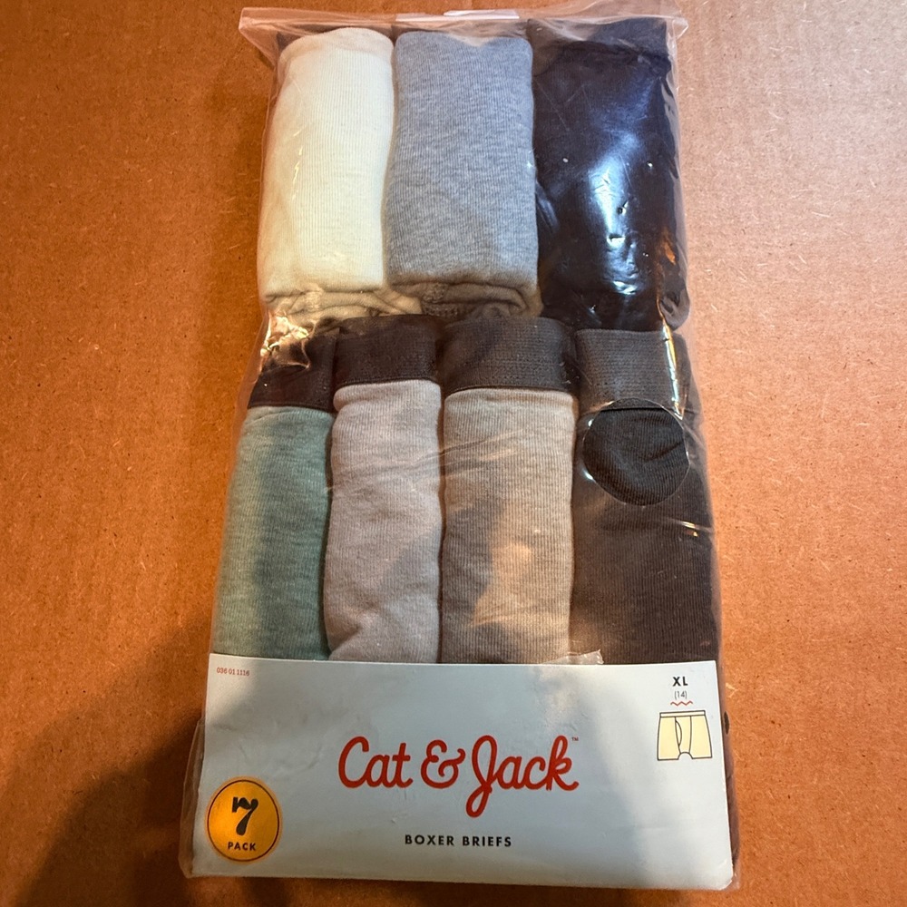 Cat & Jack Boxer Briefs Kids XL 14 NEW 7 Pack Multicolor Cotton Blend Underwear